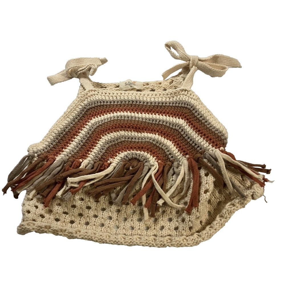 Tullabee Girls Crochet Fringe Top Boho Rainbow Knit Sleeveless Size 3T‎